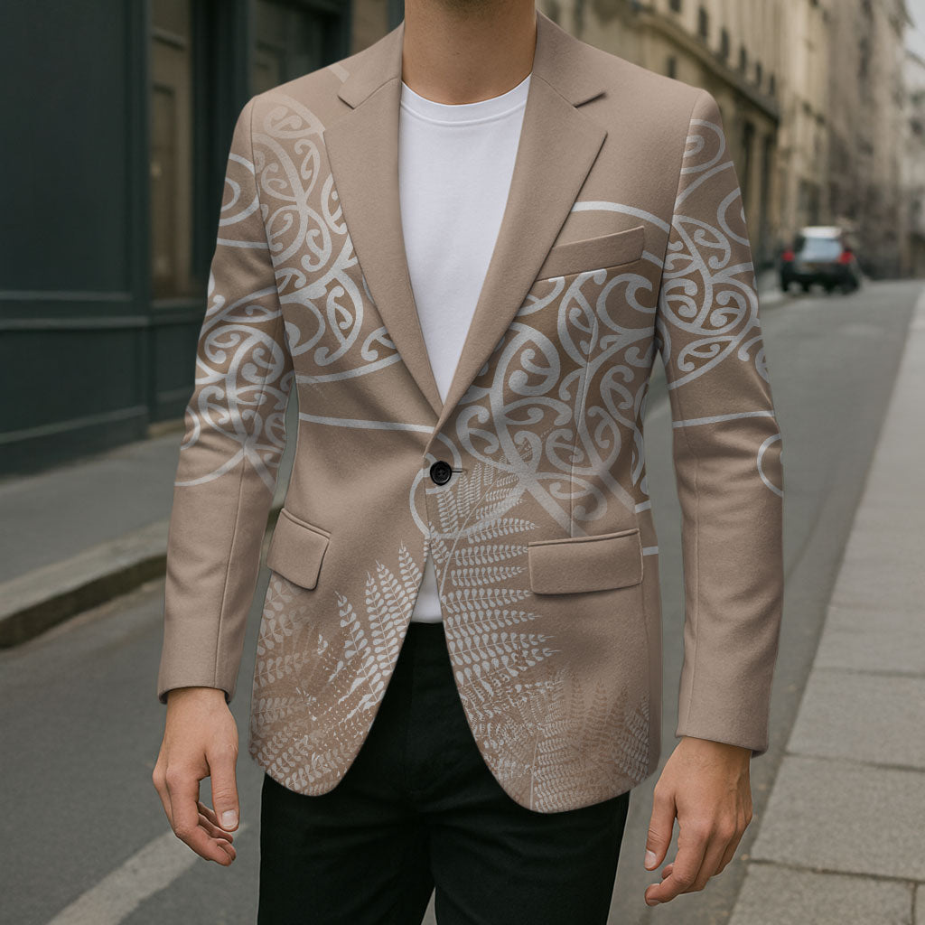 Aotearoa Maori Koru Curves Blazer Silver Ferns - Mocha LT7 - Polynesian Pride