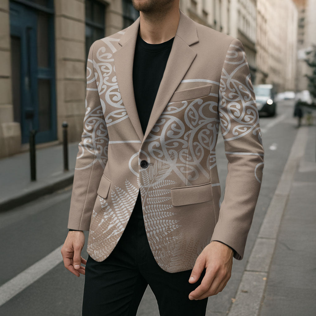 Aotearoa Maori Koru Curves Blazer Silver Ferns - Mocha LT7 - Polynesian Pride