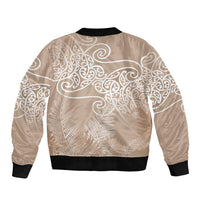 Aotearoa Maori Koru Curves Bomber Jacket Silver Ferns - Mocha LT7 - Polynesian Pride