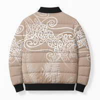 Aotearoa Maori Koru Curves Bomber Puffer Jacket Silver Ferns - Mocha LT7 - Polynesian Pride