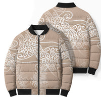 Aotearoa Maori Koru Curves Bomber Puffer Jacket Silver Ferns - Mocha LT7 - Polynesian Pride