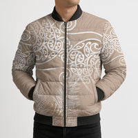 Aotearoa Maori Koru Curves Bomber Puffer Jacket Silver Ferns - Mocha LT7 - Polynesian Pride