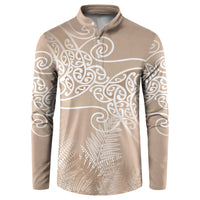 Aotearoa Maori Koru Curves Button Sweatshirt Silver Ferns - Mocha LT7 Beige - Polynesian Pride