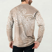 Aotearoa Maori Koru Curves Button Sweatshirt Silver Ferns - Mocha LT7 - Polynesian Pride