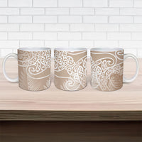 Aotearoa Maori Koru Curves Ceramic Mug Silver Ferns - Mocha LT7 - Polynesian Pride