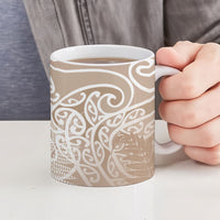 Aotearoa Maori Koru Curves Ceramic Mug Silver Ferns - Mocha LT7 - Polynesian Pride