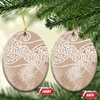 Aotearoa Maori Koru Curves Ceramic Ornament Silver Ferns - Mocha