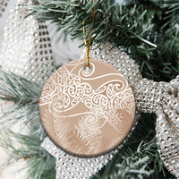 Aotearoa Maori Koru Curves Ceramic Ornament Silver Ferns - Mocha