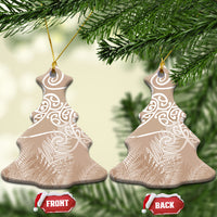 Aotearoa Maori Koru Curves Ceramic Ornament Silver Ferns - Mocha
