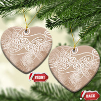 Aotearoa Maori Koru Curves Ceramic Ornament Silver Ferns - Mocha