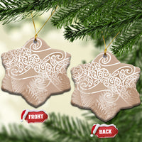 Aotearoa Maori Koru Curves Ceramic Ornament Silver Ferns - Mocha