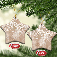 Aotearoa Maori Koru Curves Ceramic Ornament Silver Ferns - Mocha