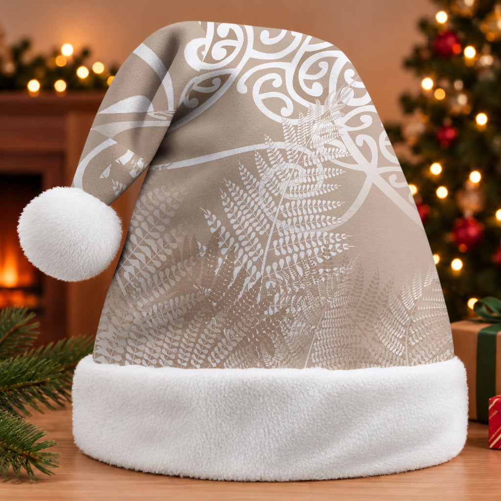 Aotearoa Maori Koru Curves Christmas Santa Hat Silver Ferns - Mocha