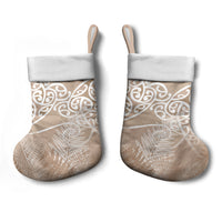 Aotearoa Maori Koru Curves Christmas Stocking Silver Ferns - Mocha