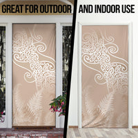 Aotearoa Maori Koru Curves Door Cover Silver Ferns - Mocha LT7 - Polynesian Pride