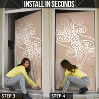 Aotearoa Maori Koru Curves Door Cover Silver Ferns - Mocha LT7 - Polynesian Pride