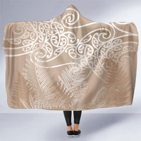 Aotearoa Maori Koru Curves Hooded Blanket Silver Ferns - Mocha LT7 One Size Beige - Polynesian Pride