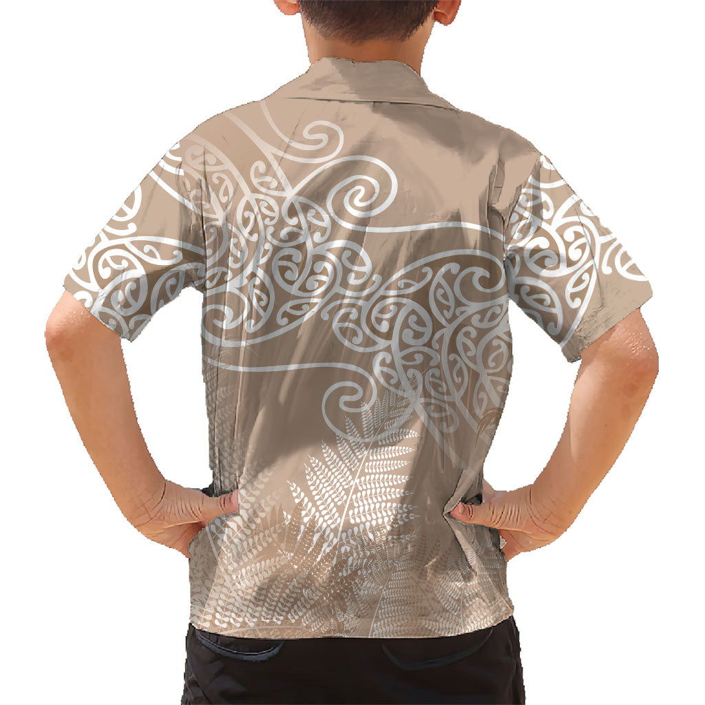Aotearoa Maori Koru Curves Kid Hawaiian Shirt Silver Ferns - Mocha LT7 - Polynesian Pride