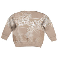 Aotearoa Maori Koru Curves Kid Ugly Christmas Sweater Silver Ferns - Mocha
