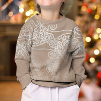 Aotearoa Maori Koru Curves Kid Ugly Christmas Sweater Silver Ferns - Mocha