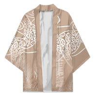 Aotearoa Maori Koru Curves Kimono Silver Ferns - Mocha LT7 Unisex Beige - Polynesian Pride