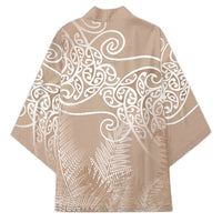 Aotearoa Maori Koru Curves Kimono Silver Ferns - Mocha LT7 - Polynesian Pride
