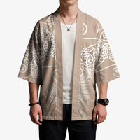 Aotearoa Maori Koru Curves Kimono Silver Ferns - Mocha LT7 - Polynesian Pride