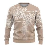 Aotearoa Maori Koru Curves Ugly Christmas Sweater Silver Ferns - Mocha