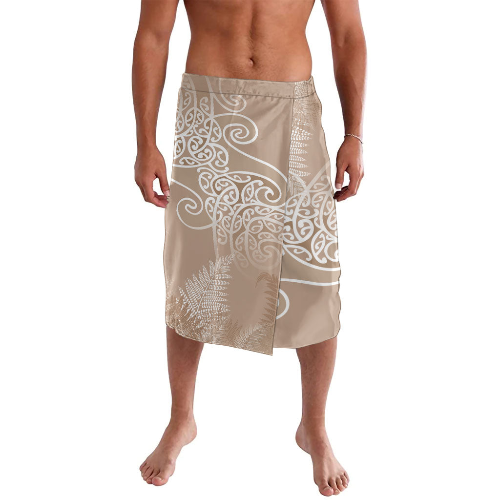 Aotearoa Maori Koru Curves Lavalava Silver Ferns - Mocha LT7 Beige - Polynesian Pride