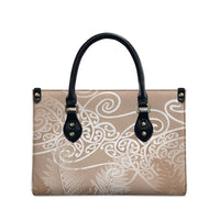 Aotearoa Maori Koru Curves Leather Bag Silver Ferns - Mocha LT7 - Polynesian Pride