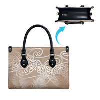 Aotearoa Maori Koru Curves Leather Bag Silver Ferns - Mocha LT7 - Polynesian Pride