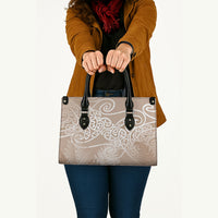 Aotearoa Maori Koru Curves Leather Bag Silver Ferns - Mocha LT7 - Polynesian Pride
