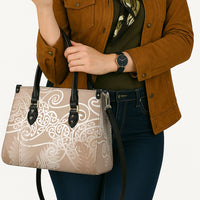 Aotearoa Maori Koru Curves Leather Bag Silver Ferns - Mocha LT7 - Polynesian Pride