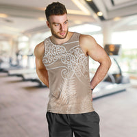 Aotearoa Maori Koru Curves Men Tank Top Silver Ferns - Mocha LT7 Beige - Polynesian Pride