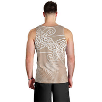 Aotearoa Maori Koru Curves Men Tank Top Silver Ferns - Mocha LT7 - Polynesian Pride