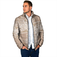 Aotearoa Maori Koru Curves Padded Jacket Silver Ferns - Mocha LT7 - Polynesian Pride