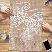 Aotearoa Maori Koru Curves Puzzle Silver Ferns - Mocha LT7 Beige - Polynesian Pride