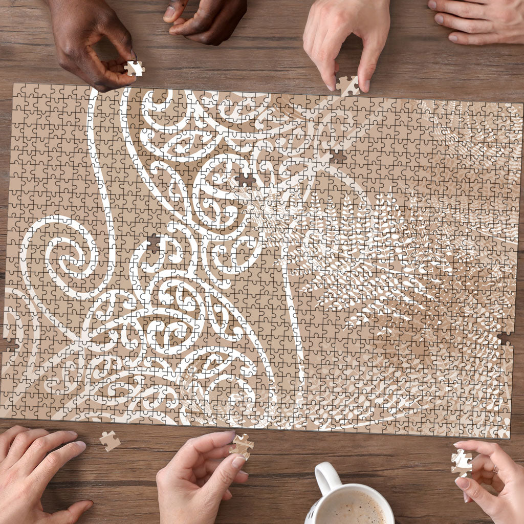 Aotearoa Maori Koru Curves Puzzle Silver Ferns - Mocha LT7 - Polynesian Pride