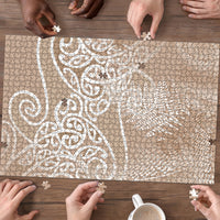 Aotearoa Maori Koru Curves Puzzle Silver Ferns - Mocha LT7 - Polynesian Pride