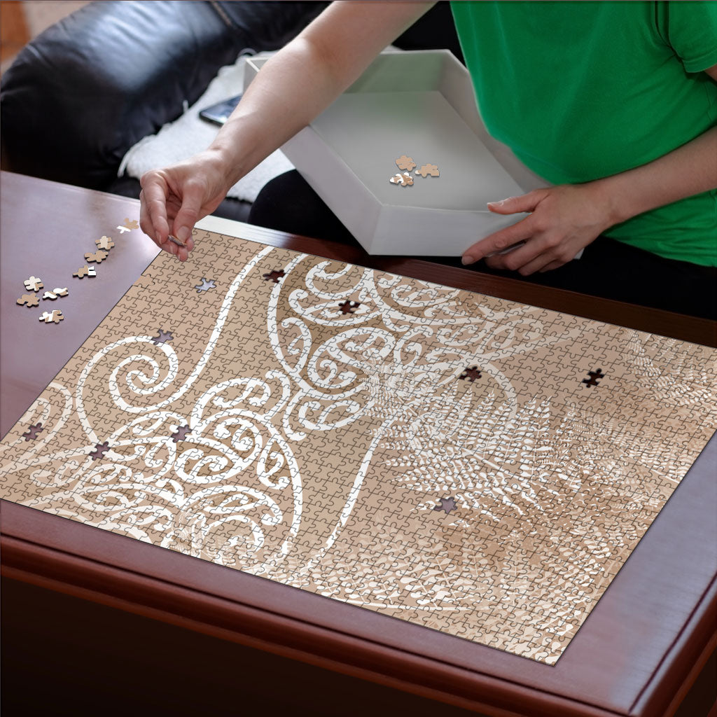 Aotearoa Maori Koru Curves Puzzle Silver Ferns - Mocha LT7 - Polynesian Pride