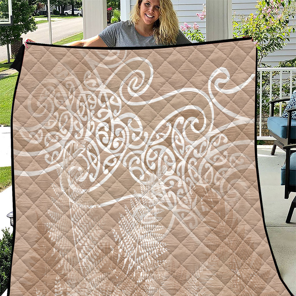 Aotearoa Maori Koru Curves Quilt Silver Ferns - Mocha LT7 Beige - Polynesian Pride