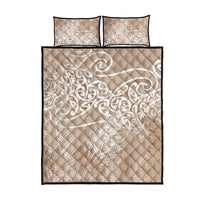 Aotearoa Maori Koru Curves Quilt Bed Set Silver Ferns - Mocha LT7 - Polynesian Pride