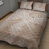 Aotearoa Maori Koru Curves Quilt Bed Set Silver Ferns - Mocha LT7 - Polynesian Pride