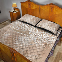 Aotearoa Maori Koru Curves Quilt Bed Set Silver Ferns - Mocha LT7 - Polynesian Pride