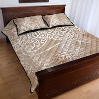 Aotearoa Maori Koru Curves Quilt Bed Set Silver Ferns - Mocha LT7 - Polynesian Pride