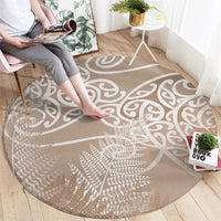 Aotearoa Maori Koru Curves Round Carpet Silver Ferns - Mocha LT7 - Polynesian Pride