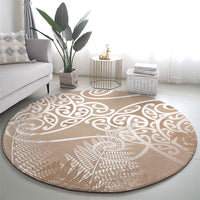 Aotearoa Maori Koru Curves Round Carpet Silver Ferns - Mocha LT7 - Polynesian Pride