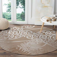 Aotearoa Maori Koru Curves Round Carpet Silver Ferns - Mocha LT7 - Polynesian Pride