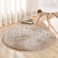 Aotearoa Maori Koru Curves Round Carpet Silver Ferns - Mocha LT7 - Polynesian Pride