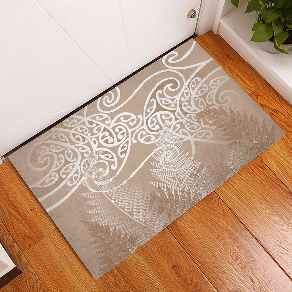 Aotearoa Maori Koru Curves Rubber Doormat Silver Ferns - Mocha LT7 - Polynesian Pride